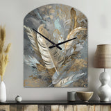 Gold Feather Extravaganza V - Asymmetric Metal Wall Clock