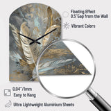Gold Feather Extravaganza V - Asymmetric Metal Wall Clock