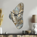 Gold Feather Extravaganza V - Asymmetric Metal Wall Clock