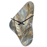 Gold Feather Extravaganza V - Asymmetric Metal Wall Clock