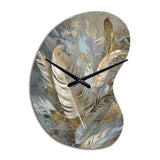 Gold Feather Extravaganza V - Asymmetric Metal Wall Clock