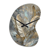 Gold Feather Extravaganza V - Asymmetric Metal Wall Clock