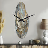 Gold Feather Extravaganza V - Asymmetric Metal Wall Clock