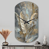 Gold Feather Extravaganza V - Asymmetric Metal Wall Clock