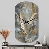 Gold Feather Extravaganza V - Asymmetric Metal Wall Clock