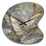 Gold Feather Extravaganza V - Asymmetric Metal Wall Clock