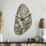 Gold Feather Extravaganza V - Asymmetric Metal Wall Clock
