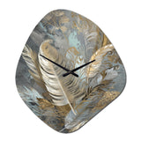 Gold Feather Extravaganza V - Asymmetric Metal Wall Clock