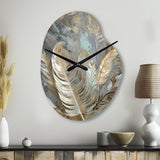 Gold Feather Extravaganza V - Asymmetric Metal Wall Clock