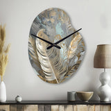 Gold Feather Extravaganza V - Asymmetric Metal Wall Clock
