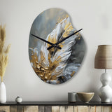 Gold Boho Chic Feathers IV - Asymmetric Metal Wall Clock