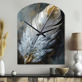 Gold Boho Chic Feathers V - Asymmetric Metal Wall Clock