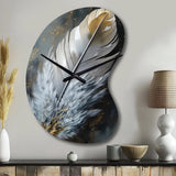 Gold Boho Chic Feathers V - Asymmetric Metal Wall Clock