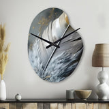 Gold Boho Chic Feathers V - Asymmetric Metal Wall Clock