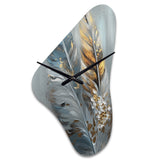 Gold Feather Wanderlust I - Asymmetric Metal Wall Clock