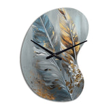 Gold Feather Wanderlust I - Asymmetric Metal Wall Clock