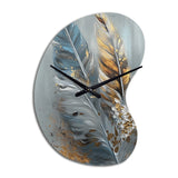 Gold Feather Wanderlust I - Asymmetric Metal Wall Clock