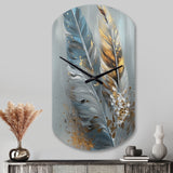 Gold Feather Wanderlust I - Asymmetric Metal Wall Clock