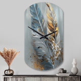 Gold Feather Wanderlust I - Asymmetric Metal Wall Clock