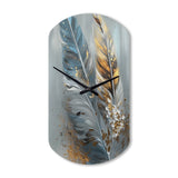 Gold Feather Wanderlust I - Asymmetric Metal Wall Clock