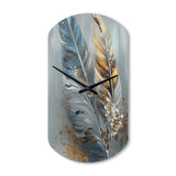 Gold Feather Wanderlust I - Asymmetric Metal Wall Clock