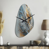 Gold Feather Wanderlust I - Asymmetric Metal Wall Clock