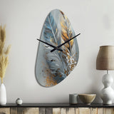 Gold Feather Wanderlust I - Asymmetric Metal Wall Clock