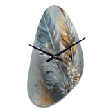 Gold Feather Wanderlust I - Asymmetric Metal Wall Clock