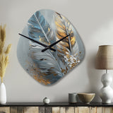Gold Feather Wanderlust I - Asymmetric Metal Wall Clock