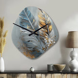 Gold Feather Wanderlust I - Asymmetric Metal Wall Clock