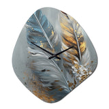 Gold Feather Wanderlust I - Asymmetric Metal Wall Clock