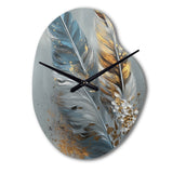 Gold Feather Wanderlust I - Asymmetric Metal Wall Clock
