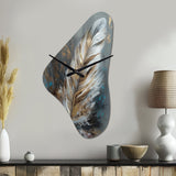 Gold Feather Wanderlust III - Asymmetric Metal Wall Clock
