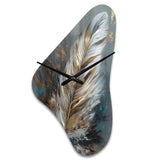 Gold Feather Wanderlust III - Asymmetric Metal Wall Clock