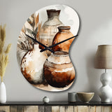 Brown And Cream Earthen Elegant Vase I - Asymmetric Metal Wall Clock
