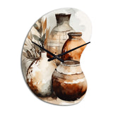 Brown And Cream Earthen Elegant Vase I - Asymmetric Metal Wall Clock