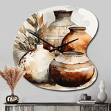 Brown And Cream Earthen Elegant Vase I - Asymmetric Metal Wall Clock