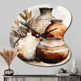 Brown And Cream Earthen Elegant Vase I - Asymmetric Metal Wall Clock