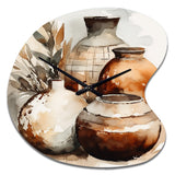 Brown And Cream Earthen Elegant Vase I - Asymmetric Metal Wall Clock