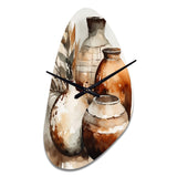 Brown And Cream Earthen Elegant Vase I - Asymmetric Metal Wall Clock