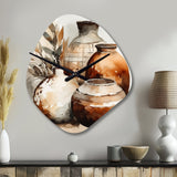 Brown And Cream Earthen Elegant Vase I - Asymmetric Metal Wall Clock