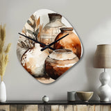 Brown And Cream Earthen Elegant Vase I - Asymmetric Metal Wall Clock