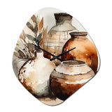 Brown And Cream Earthen Elegant Vase I - Asymmetric Metal Wall Clock