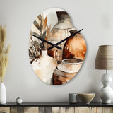 Brown And Cream Earthen Elegant Vase I - Asymmetric Metal Wall Clock