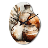 Brown And Cream Earthen Elegant Vase I - Asymmetric Metal Wall Clock