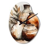 Brown And Cream Earthen Elegant Vase I - Asymmetric Metal Wall Clock