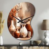 Brown And Cream Earthen Elegant Vase II - Asymmetric Metal Wall Clock