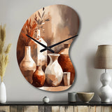 Brown And Cream Earthen Elegant Vase II - Asymmetric Metal Wall Clock