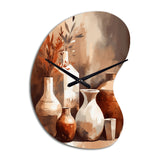Brown And Cream Earthen Elegant Vase II - Asymmetric Metal Wall Clock