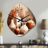 Brown And Cream Earthen Elegant Vase II - Asymmetric Metal Wall Clock